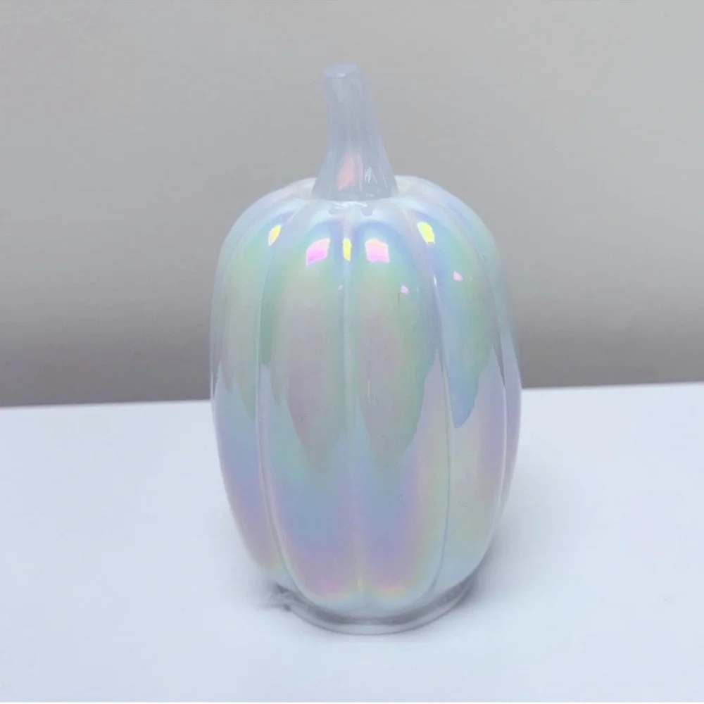 New! Target Bullseye Playground White Iridescent Glass Pumpkin Decor